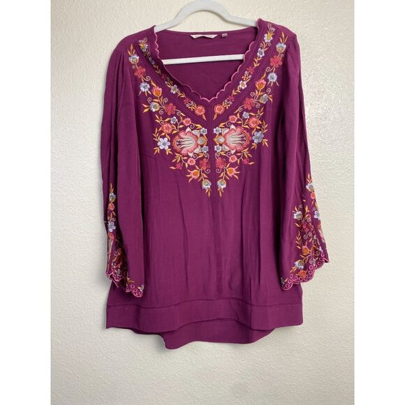 Soft Surroundings Floral embroidered Top Womens size Medium Purple Boho Vacation - Picture 9 of 12